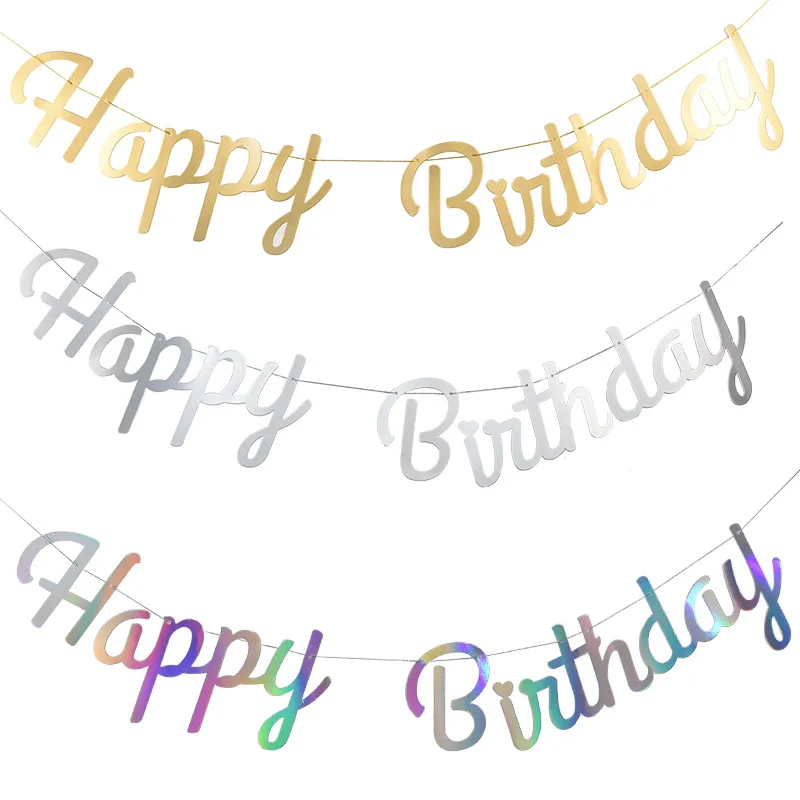 Happy Birthday Bunting Banner Rose Gold Sliver Letters Hanging Garlands String Baby Shower Party Decoration | Дом и сад