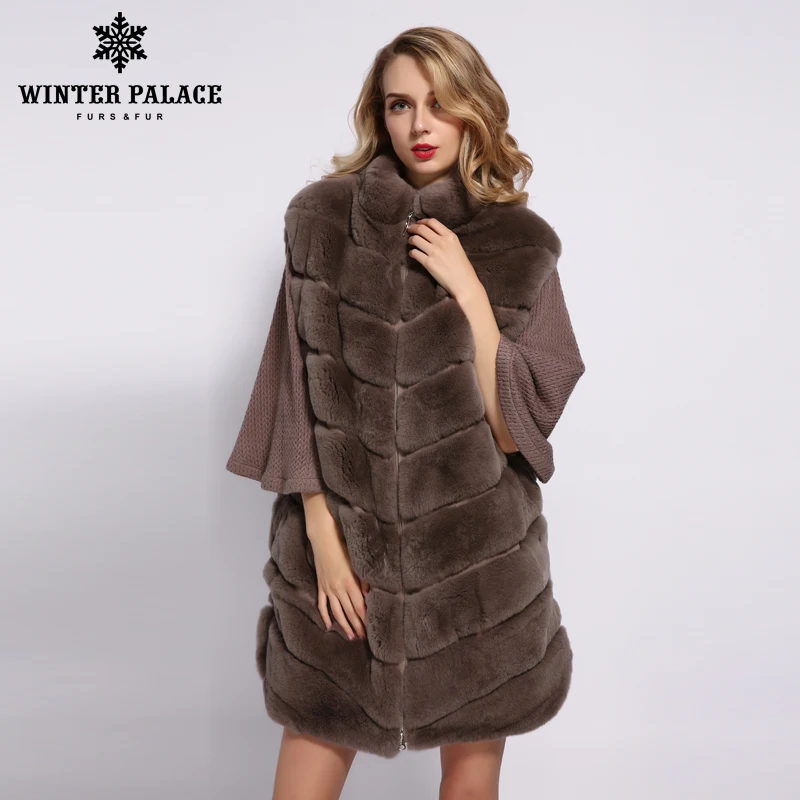 Billige WINTER PALACE 2019 frauen Winter Kaninchen Fell Mantel Bat Stehkragen Kaschmir Nähte Ärmeln Kurzarm Kaninchen Pelzmantel