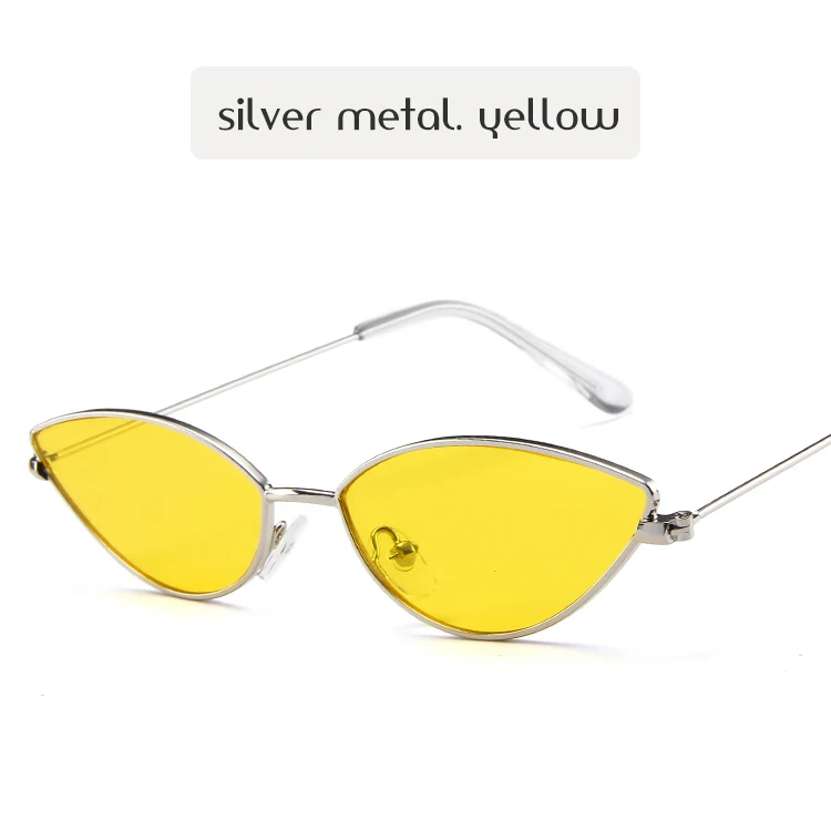 Новые солнцезащитные очки "кошачий глаз", женские Модные Винтажные Солнцезащитные очки, брендовые дизайнерские роскошные солнцезащитные очки с металлической оправой, тонированные зеркальные женские солнцезащитные очки - Цвет линз: silver-yellow