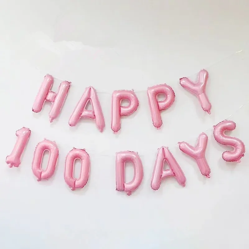 12pcs/lot 16 inch balloon Happy 100 Days old baby girl happy birthday party Pink Letters balon
