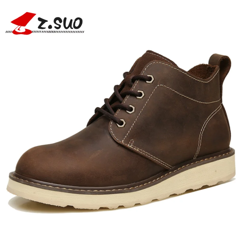 

Z.SUO Men's Winter Boots Leisure Genuine Leather Ankle Boot Shoes Lace-up Motorcycle Short Boots For Male botas hombre ZS18566