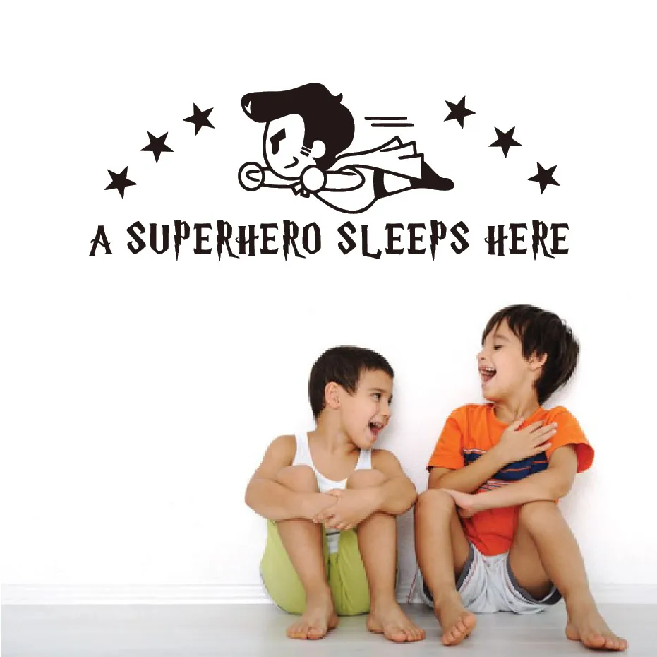 

DCTOP A Superhero Sleep Here Wall Stickers For Kids Rooms Bedroom Quote Wall Art Decals Wallpaper Home Decoration Accessories