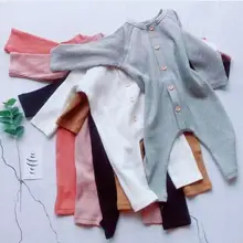 Детские комбинезоны в рубчик для новорожденных; хлопковый комбинезон с длинными рукавами для маленьких девочек; однобортный комбинезон для маленьких мальчиков и девочек; Одежда для новорожденных