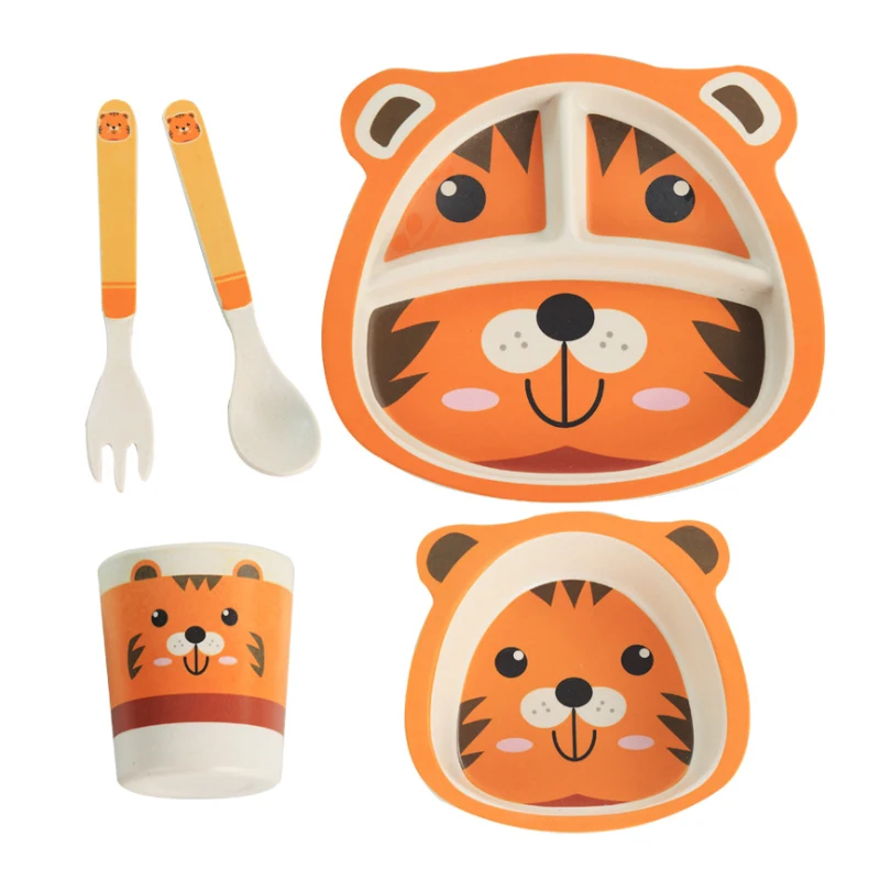 

Cartoon Baby Dishes Bamboo Fiber Sub-grid Plates Creative Irregular Children Tableware For Infant Toddler Kids Feeding Utensils