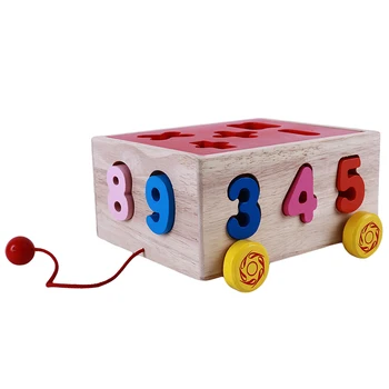 

Creative Baby Block Match Learning Educational Wood Toy 15 Holes Digital Shape Intelligence Box Trailer Early Teaching Toys