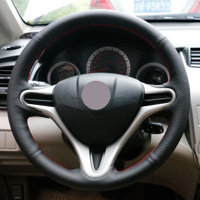 Черный синтетический кожаный чехол рулевого колеса автомобиля для Honda Fit 2009 2013 City