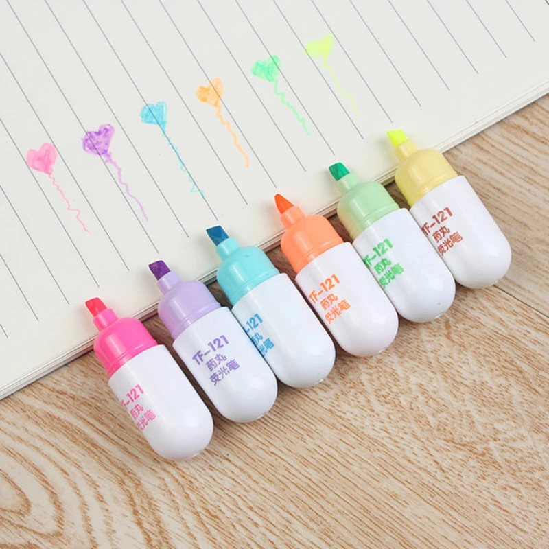 6 шт/лот милые капсулы маркер ручка витамин таблетки основные маркеры цвет кавайные ручки канцелярские принадлежности офисные школьные принадлежности наборы