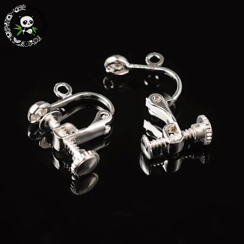 300pcs Brass Screw Clip Earring Converter, for non pierced ears, Silver