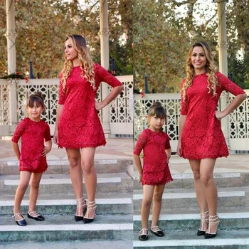 

Fashion Family Matching Dresses Mother & Daughter Lace Mini Dress Women Girls Lace Dress Party Clothes