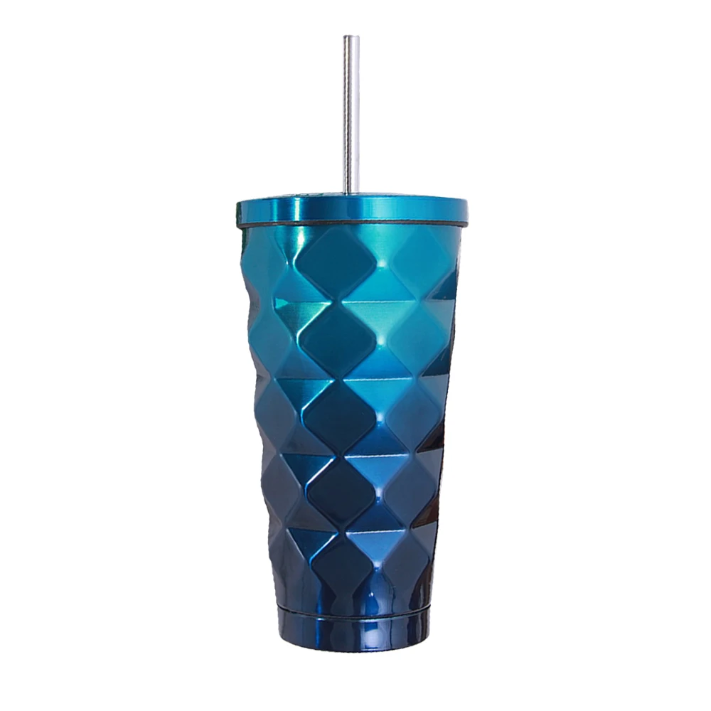 Алмазный градиентный стакан для воды 500 мл 304 нержавеющая сталь кофейные кружки металлическая соломинка многоразовый стакан Пинта портативные дорожные чашки для питья - Цвет: Blue