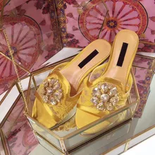 Роскошные дизайнерские кружевные атласные тапочки на плоской подошве; сандалии со стразами; Летние яркие женские туфли ярких цветов; обувь без шнуровки