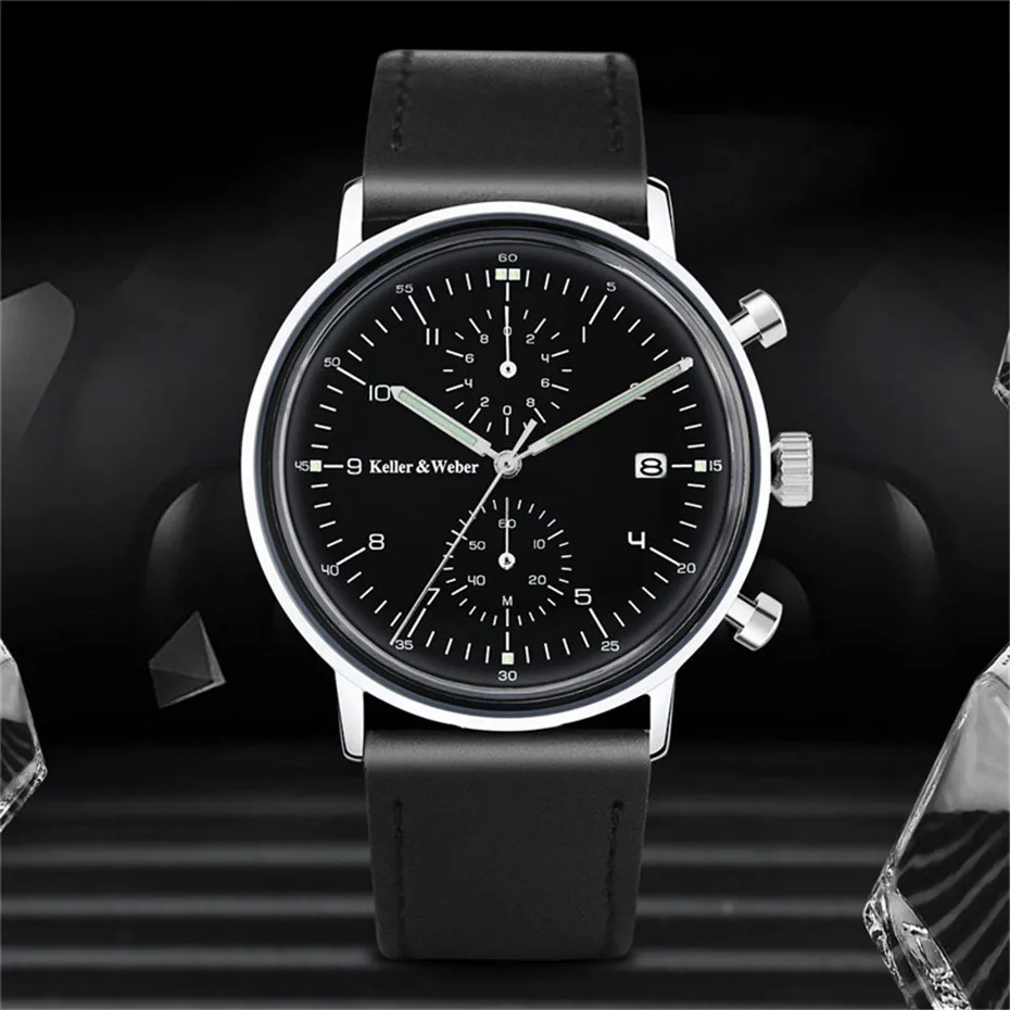Business Classic Calendar Genuine Leather Band Strap Men Chronograph Date Display Brief Paragraph Wrist Watch (4)