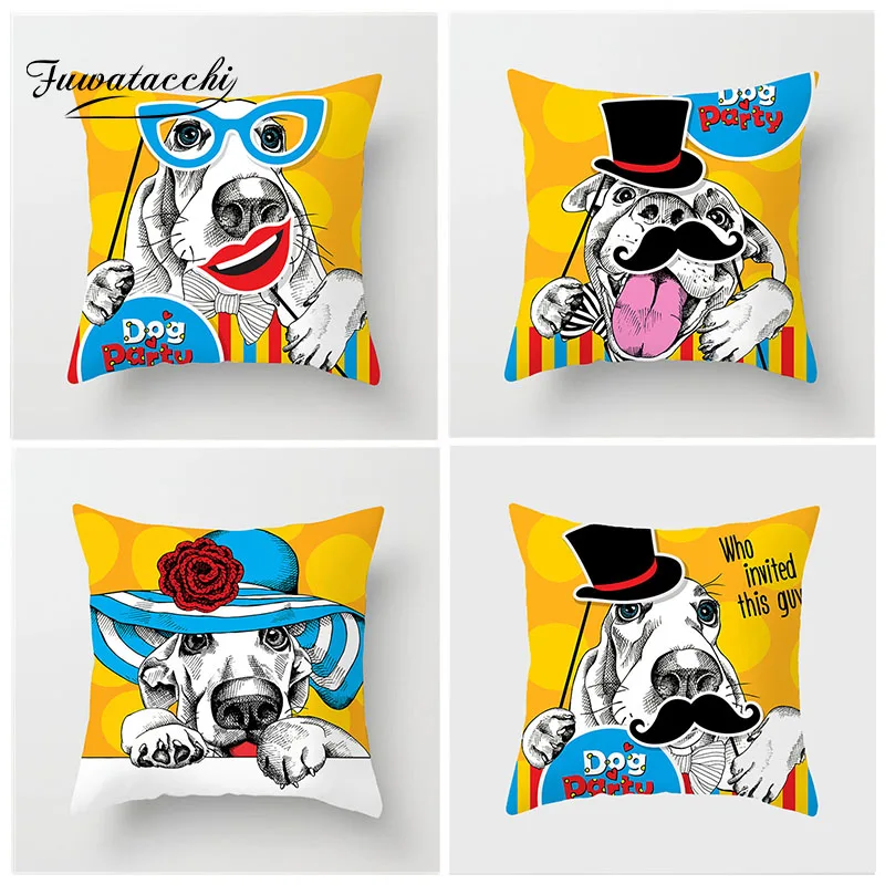 

Fuwatacchi Cartoon Dog Cushion Cover French Bulldog Maltese Dog Cat Pillow Cover Home Chair Sofa Gift Decor Pillowcase