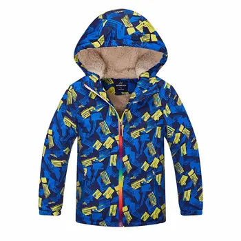 

Boy's Hooded Thick Fleece Winter Outdoor Jacket Coats Camouflage Patchwork Hiking Jackets Coat