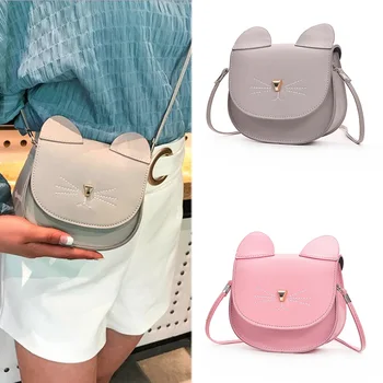 

Woman Mini Shoulder Bag PU Leather Cute Cat Ears Handbag Lady Girl Travel Messenger Crossbody Bags New