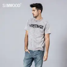 SIMWOOD, летняя мужская футболка в винтажном стиле, высокое качество, принт с буквами, Круглый ворот, топ, брендовая одежда, 190257