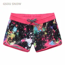 Gsou Снежный бренд, летние женские пляжные шорты, купальники, женские цветные спортивные шорты с принтом, кружевные шорты для дайвинга, серфинга