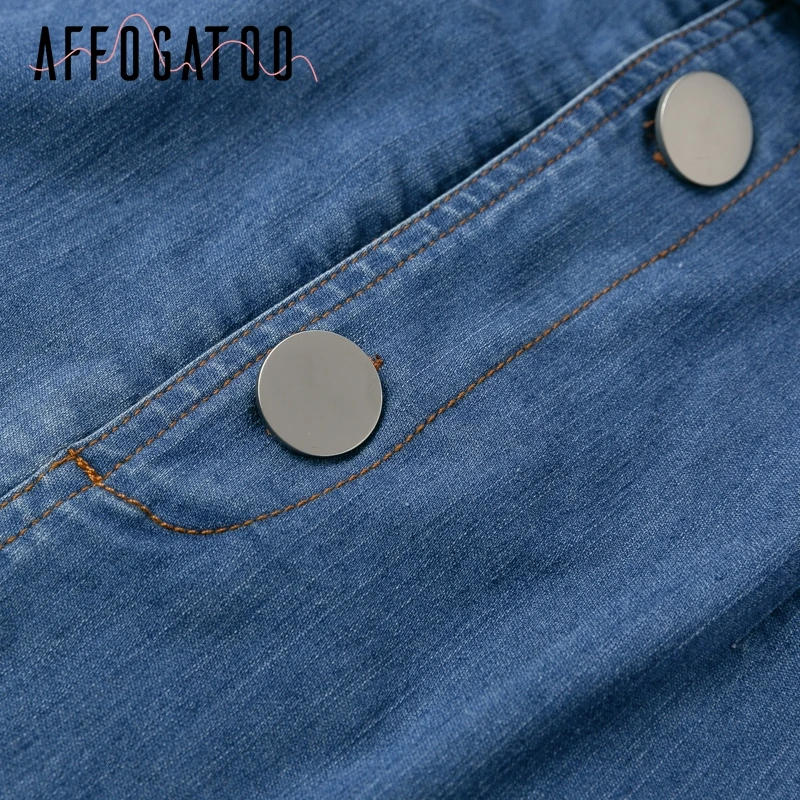 Afogatoo, элегантное облегающее синее джинсовое платье с оборками на бретелях, женское повседневное летнее платье русалки, винтажные джинсовые платья на пуговицах для женщин