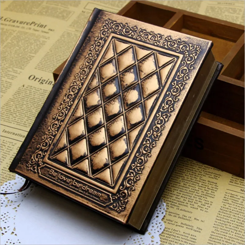 Najtaniej 2019 retro puste wnętrze strona notatnik twarda skóra twarz książka A5 relief notatnik organizator szczotka złota strona książki