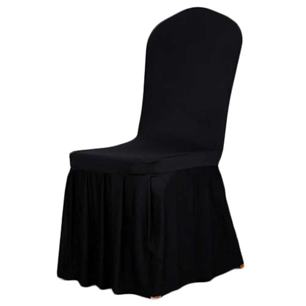 Свадебный Банкетный стул Протектор Чехол Декор 10 цветов плиссированная юбка стиль чехлы на стулья эластичный спандекс высокое качество - Цвет: Черный