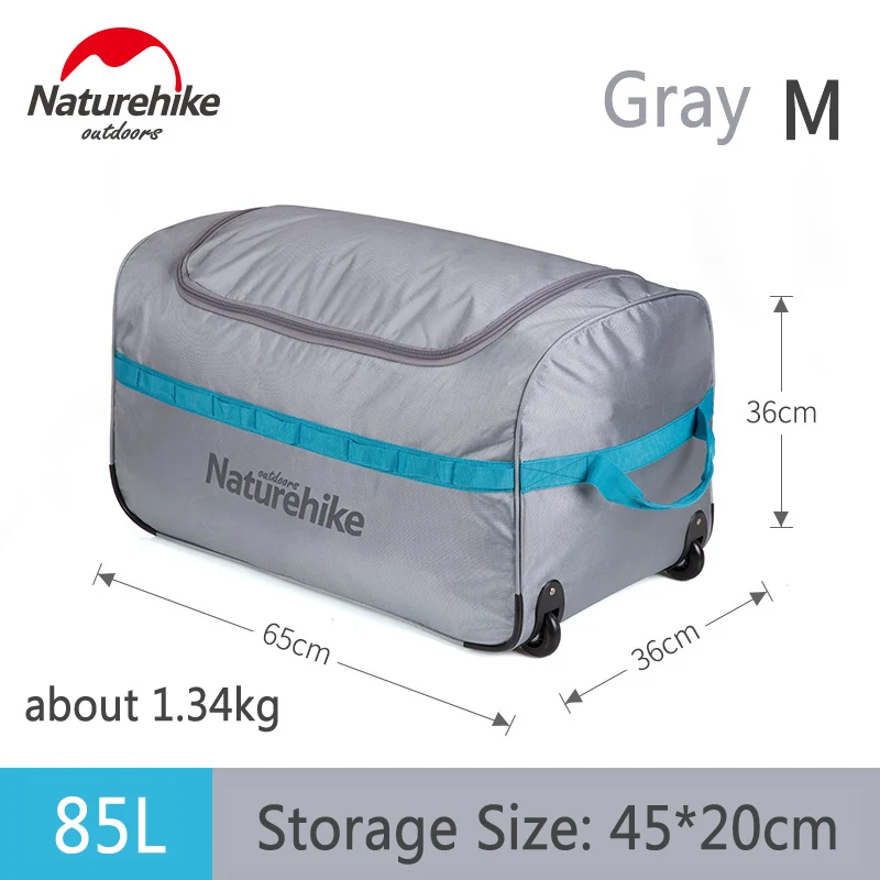 Naturehike 85L 110L Foldable Wheeled Travel Luggage Suitcase Storage Bag Tourism Waterproof Foldable Rolling Luggage Bags NH18X0 - Цвет: Gray M