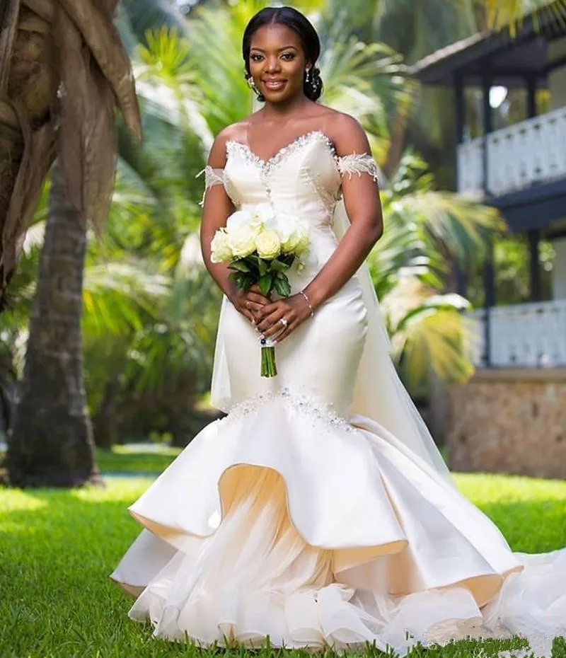 Роскошные Южной Африки возлюбленная Русалка Свадебные платья с бисером плюс размеры арабский страна свадебное платье Vestido de novia