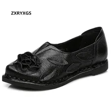 Most Popular Spring New Handmade Flower Genuine Leather Shoes Elegant Comfortable Women Flats Shoes Non-slip Fashion Shoes