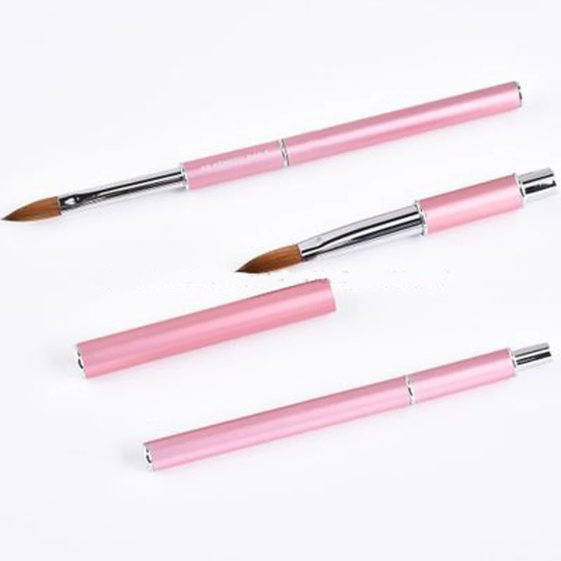 

1PC PRO UV Gel Nail Pure Kolinsky Sable Acrylic Nail Art Brush Nail Tools Pink Metal Handle 2# 4# 6# 8# 10# 12#