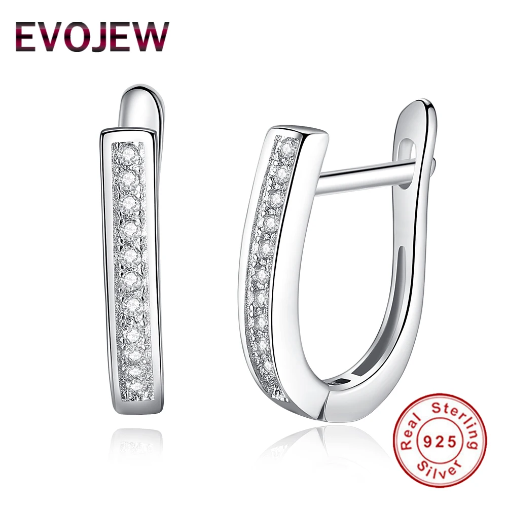 EVOJEW Authentic Real 925 Sterling Silver Clear CZ Round Shape Hoop Earrings For Women Wedding Anniversary Party Jewelry Gift | Украшения и