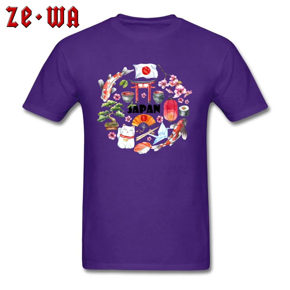 japan illustration japan travel 100% Cotton Fabric Men's Short Sleeve Tops Tees Casual Summer T Shirt Hip Hop Crewneck Tshirts japan illustration japan travel purple
