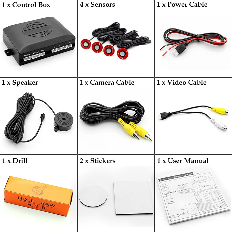 Visible CVBS Car Video Parking Sensor Reverse Backup Assistance Radar Alarm System + 13mm Adjustable Depth Sensors GreenYi parking sensor kit,led parking sensor kit,parking sensor,car led parking sensor