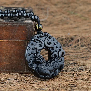 

natural black stone Safe buckle Pendant Auspicious brave troops necklace Upscale totem commemorate