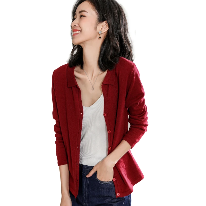 LHZSYY Spring And Autumn New Women's Cashmere Cardigan Sweater Round Neck Solid color Knit Short Shirt Wild Wool Cardigan Female