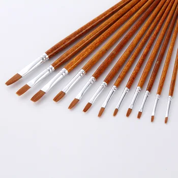 

12 rod Brown nylon wool brush flat front acrylic brush wholesale