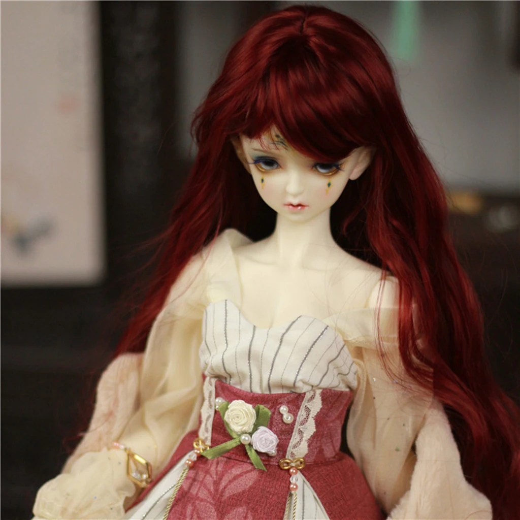 

BJD Doll Wave Curly Wig 9-10 inch 22-24cm for 1/3 DOD SD DZ Dollfie Long Gold Hair with Bangs DIY Accessories