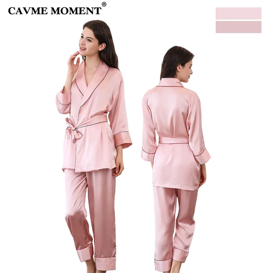 

CAVME Luxury Silk Robes for Women Elegant Ladies Silk Pajama Pants 2 Pieces Plus Size Full Sleeve Home Clothes Sleepwear