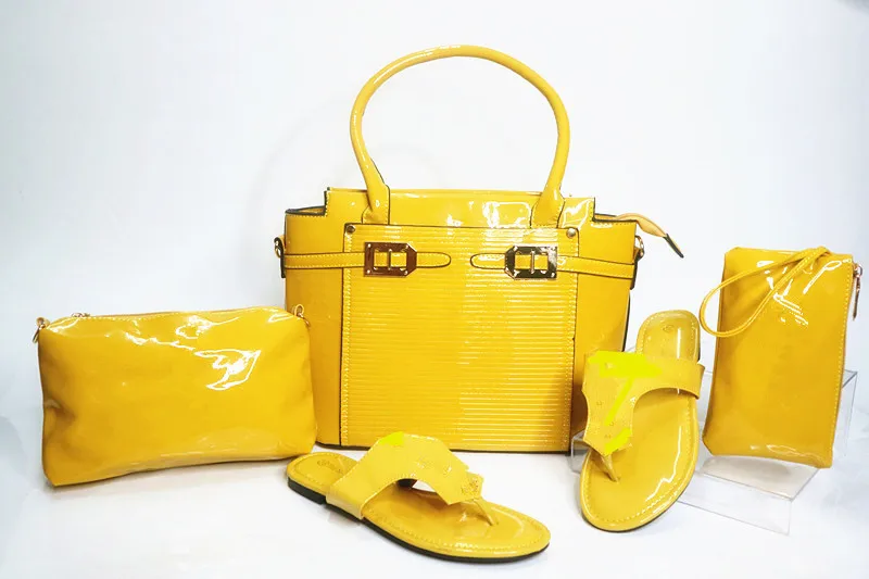 

Hot selling Shoes and Bag Set in yellow handbag match slipper