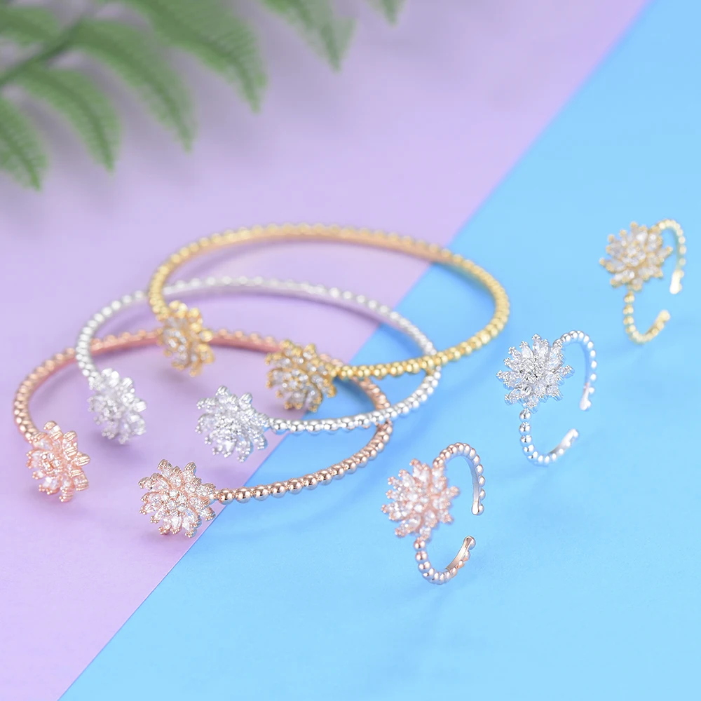 

missvikki 6 PCS Luxury Trendy AAA CZ Bangles Rings Openning Adjustable Accessories Jewelry Set For Lover Anniversary Gift
