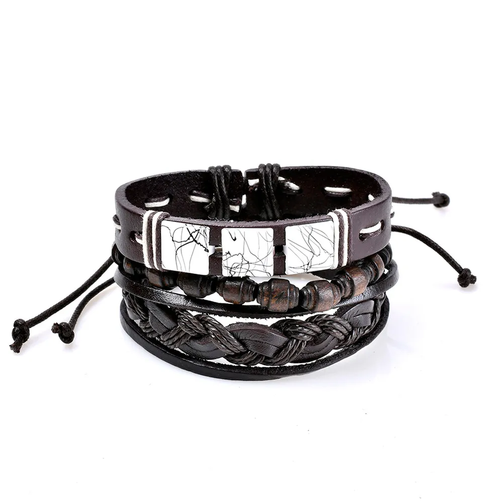 

Eye Multilayer Bracelet Men Casual Fashion Braided Leather Bracelets For Women Wood Bead Bracelet Punk Rock Men Jewelry -Ff