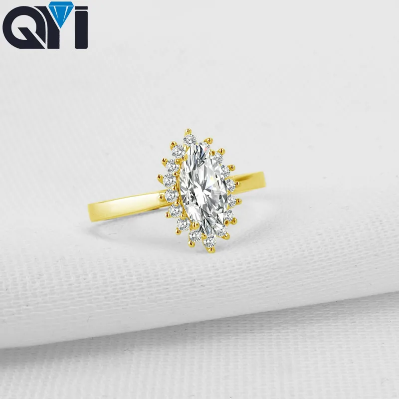 

QYI Fine Jewelry 14K Solid Yellow Gold Engagement Ring 1.2 Ct Marquise Cut Moissanite Diamond For Wedding Jewelry