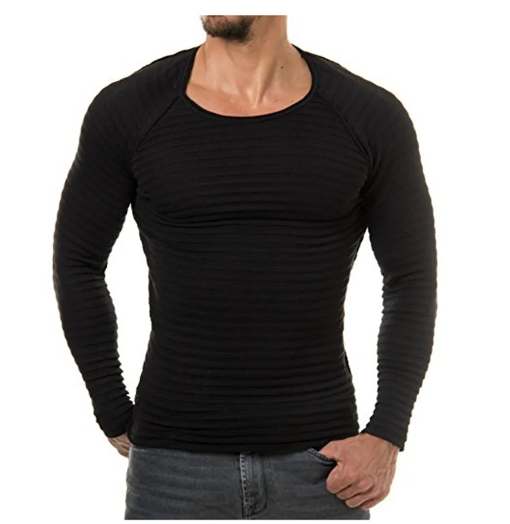 2019 New Brand Designed Knitting Men s 3D Striped T shirt Long Sleeves O neck Hip Top Tees For Men Size S-XXL Men T-shirt