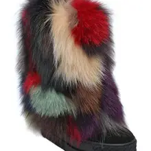 Г., зимние женские модные полусапожки с мехом радуги, увеличивающие рост, на молнии сзади, на толстом каблуке, на танкетке ботинки до середины икры, размер 42