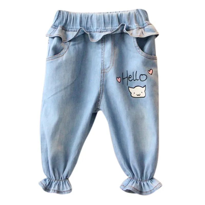 

Children Toddler Kids Baby Girls Cartoon Letter Print Pants Denim Ruffle Design Jeans Pants hot