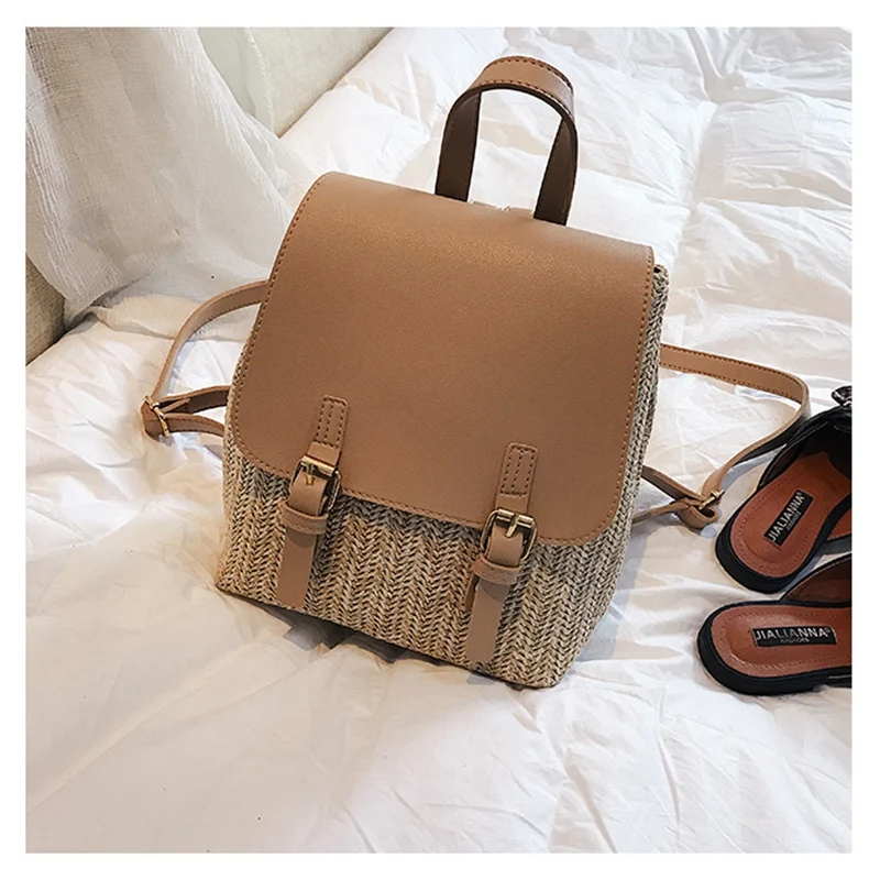 

LJL-Fashion Straw Woven Backpack Women Back Pack Summer Teenage Girl Quality Backpacks Travel Bags Girls Books Rucksack