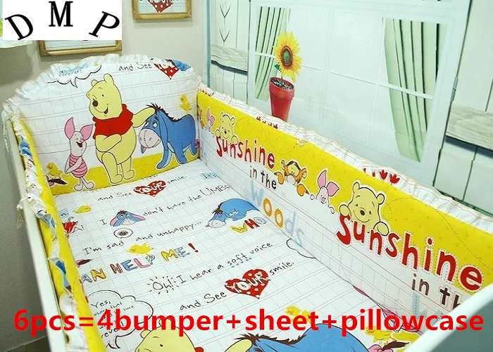 

Promotion! 6PCS Baby bedding set character crib bedding set (bumpers+sheet+pillow cover)