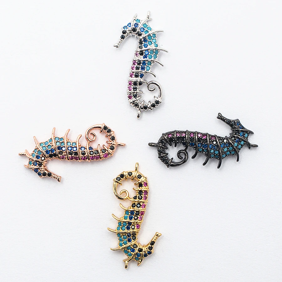 

Micro Pave CZ Crystal Hippocampus Beads Jewelry Making DIY Connector CZ Heart Beads Bracelet Charms Accessories HG034