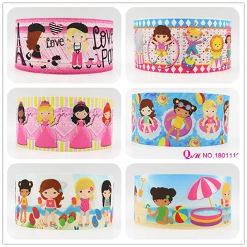 

Q&N ribbon 16mm 22mm 25mm 38mm 50mm 75mm girl princess printed grosgrain ribbon webbing 50yards/roll for hair tie free shipping