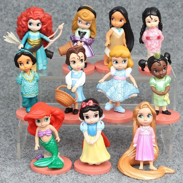 

11pcs/lot Princess Snow White Mermaid Tiana Cinderella Figure Girls Action Figures Models Cake Decoration Kids Toys Gift SA1851