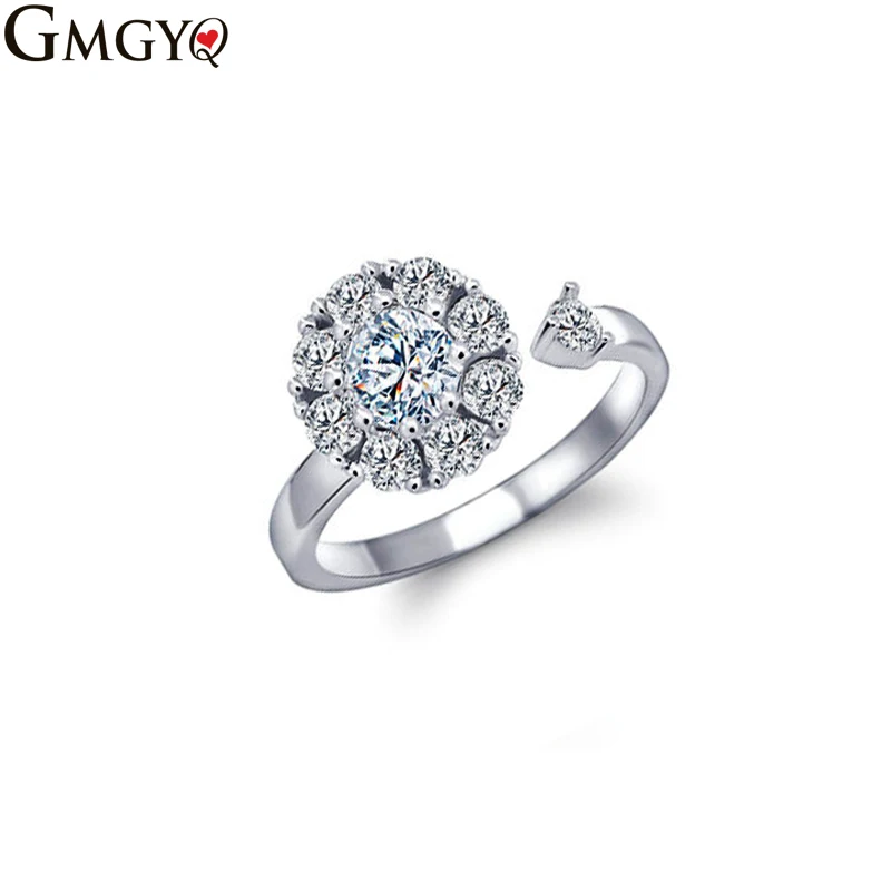 

GMGYQ Hot Kwaliteit Cubic Zirkoon Roterende Ringen voor Vrouwen Verstelbare Ronde Verlovingsring Partij Rings Sieraden bague