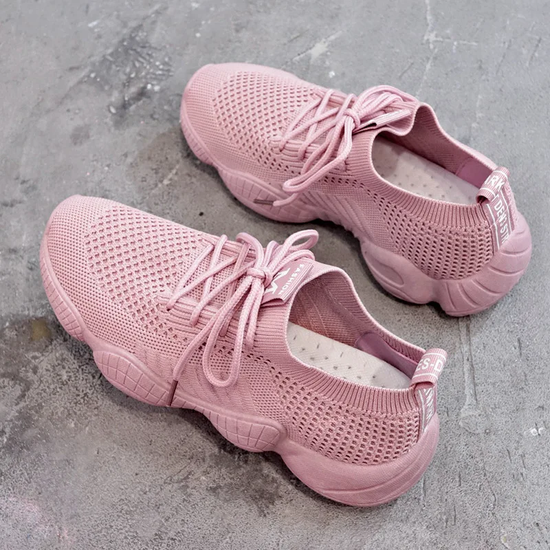 

breathable air mesh spring 2019 flat heels sneakers women casual slip on stretch knitted sock platform shoes woman flats
